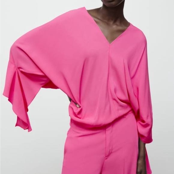 ZARA 2pc Flowy Pants + Fluid Tied Blouse Coord Set BNWT - Picture 5 of 6